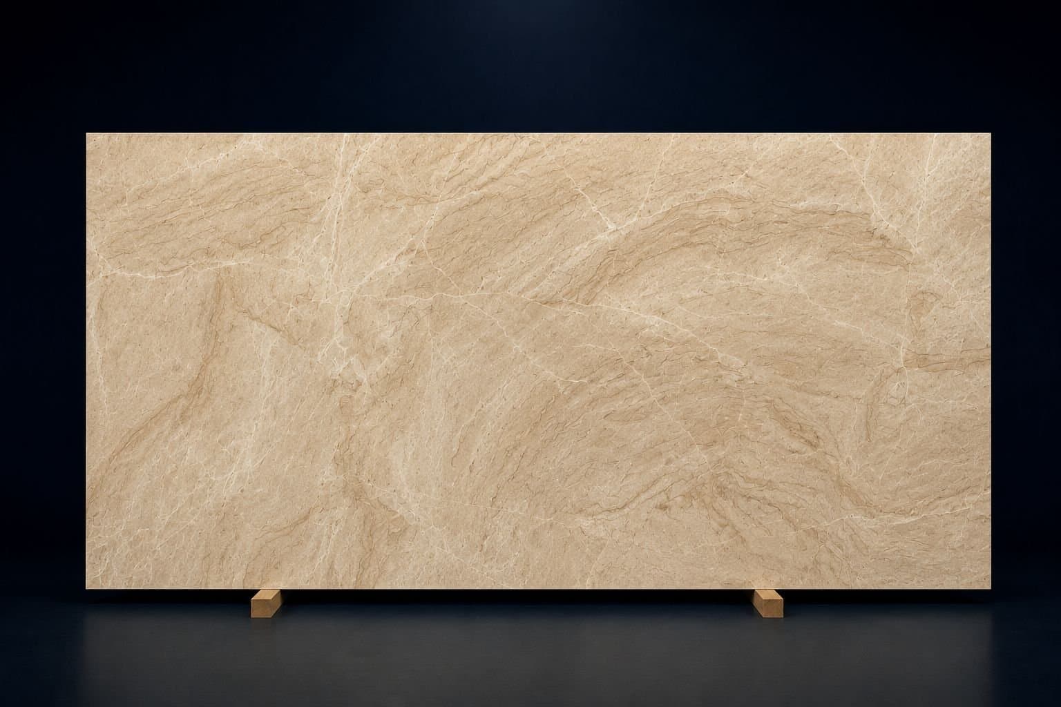 Natural stone slab with dramatic veining, studio lit