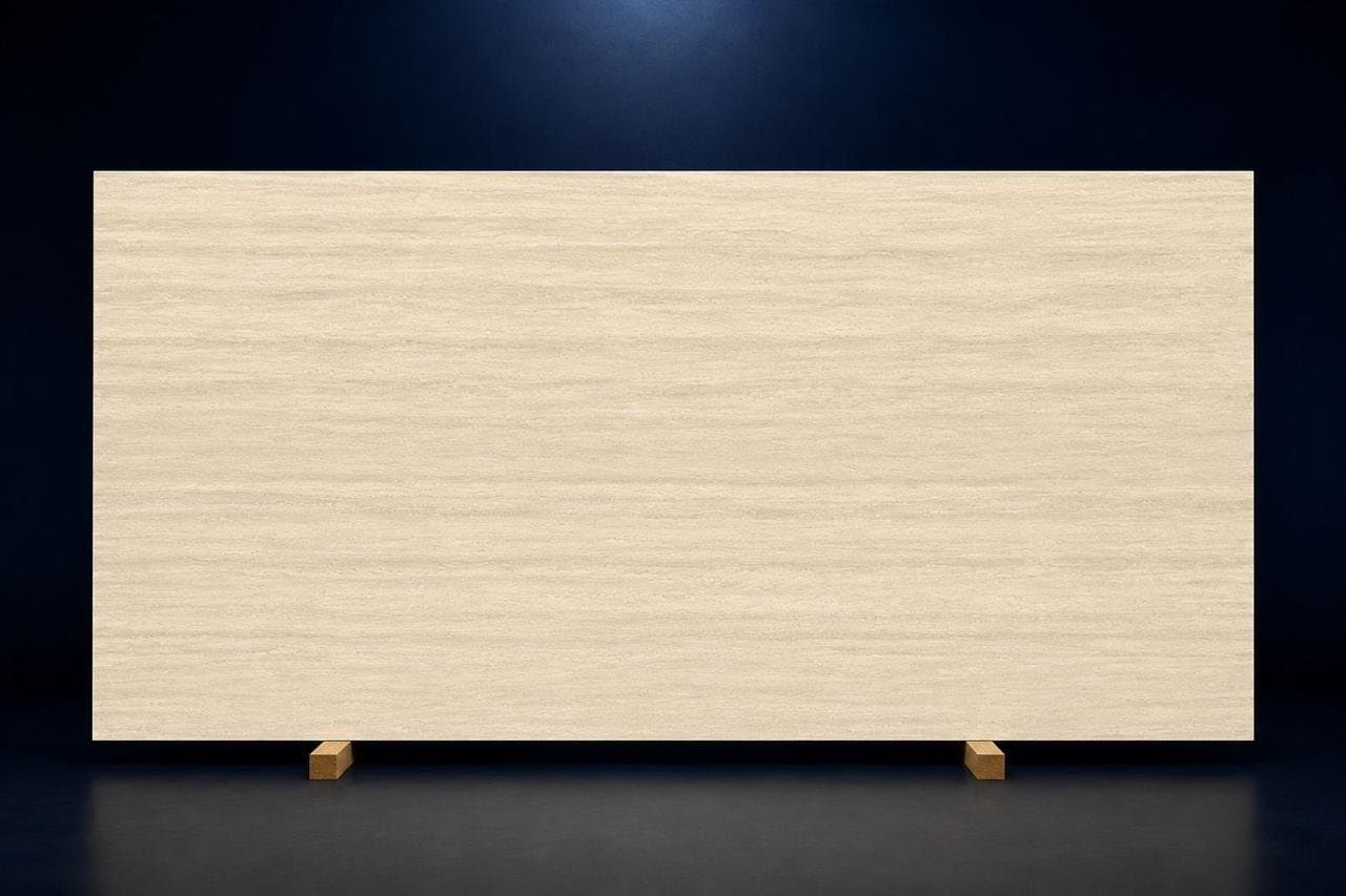 Sintered stone slab, cream finish, studio shot