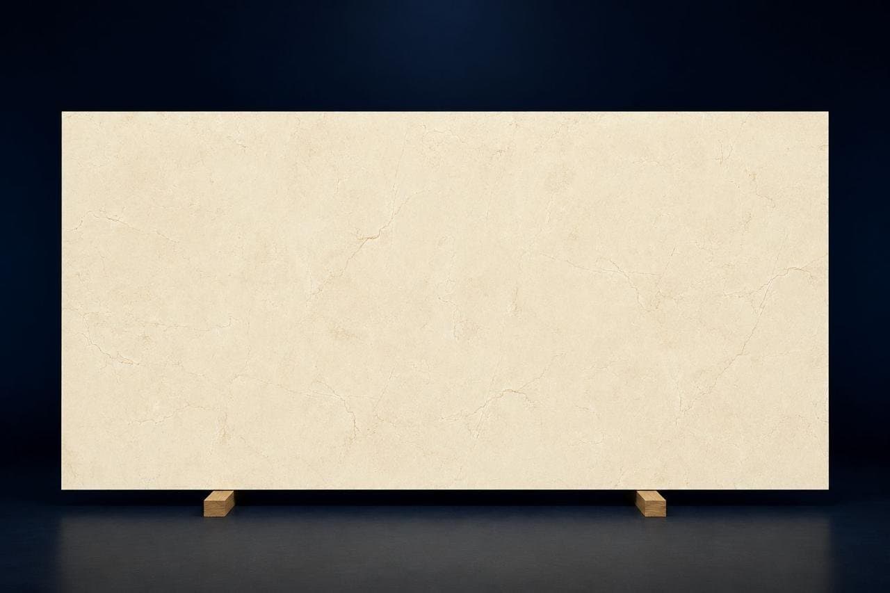 Sintered stone slab, cream finish, studio shot
