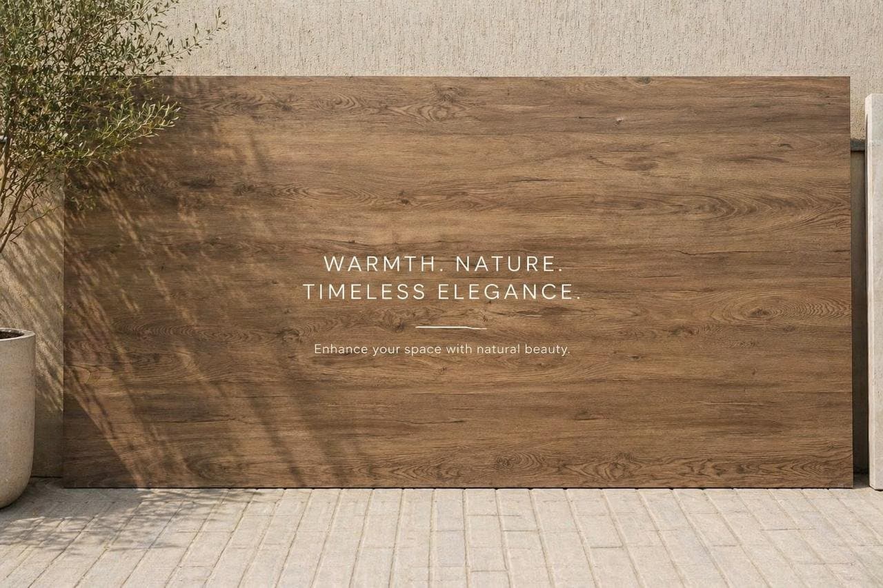 Sintered stone slab, dark wood-look finish