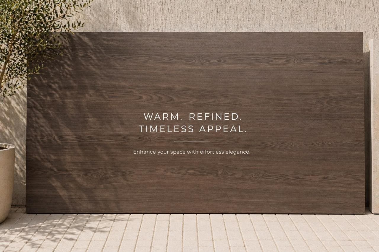 Sintered stone slab, espresso wood-look finish