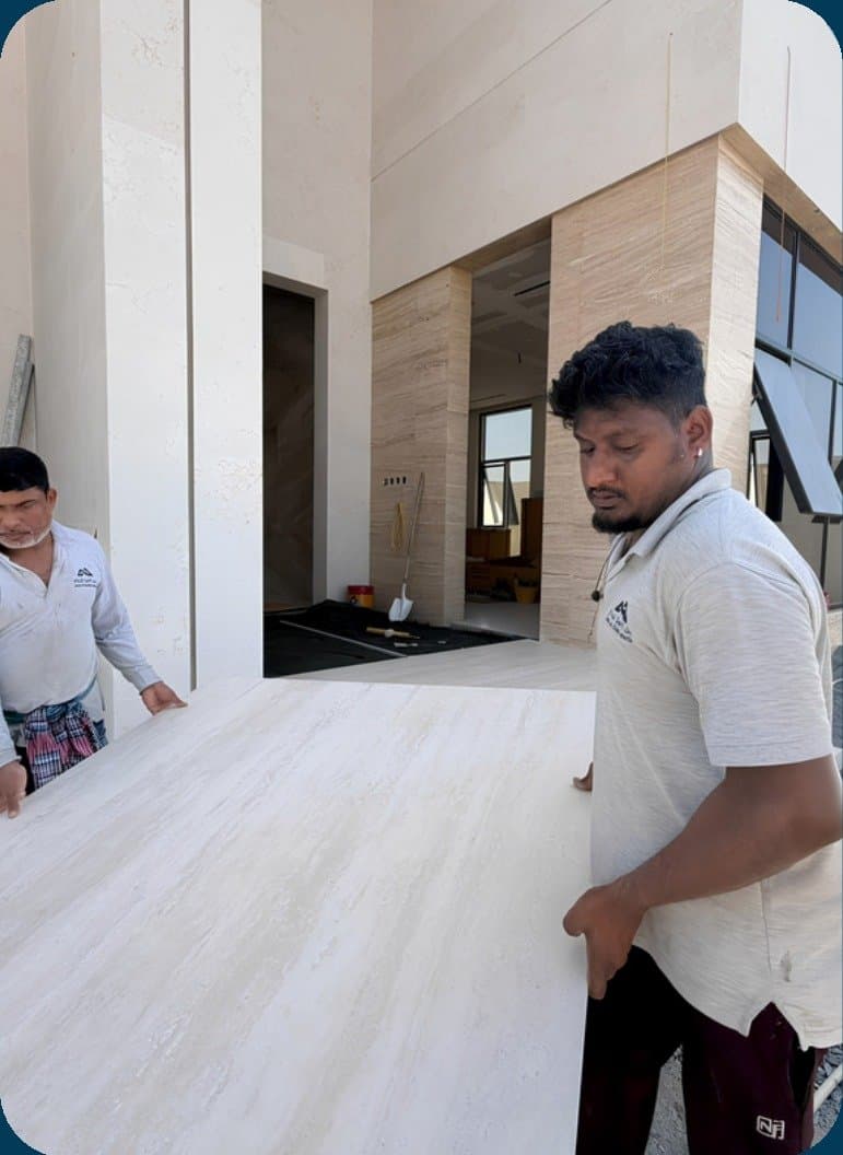 Large-format flooring slab being installed on site