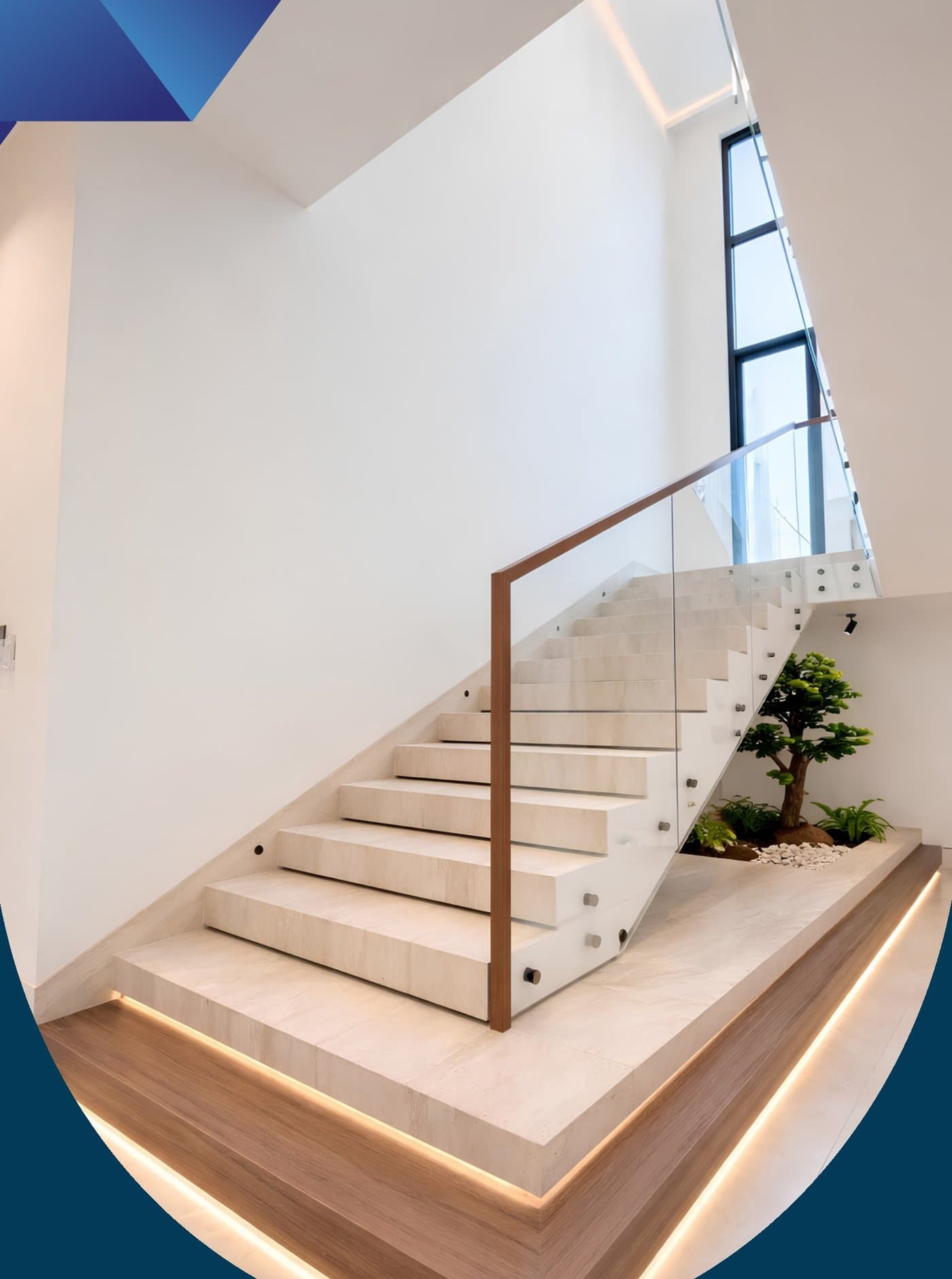 Marble staircase with glass balustrade