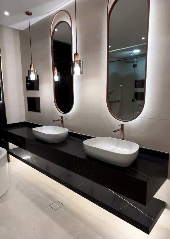 Granite double-vanity bathroom countertop