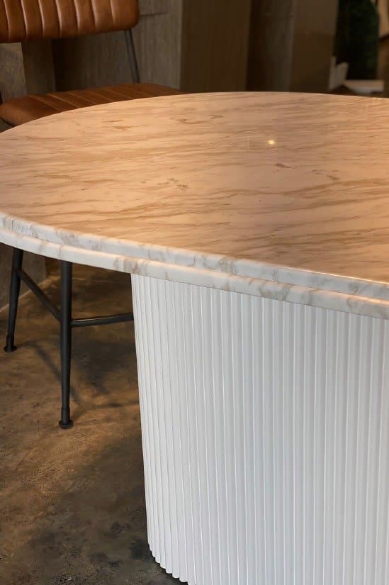 Custom quartz-topped table, fabricated in-house